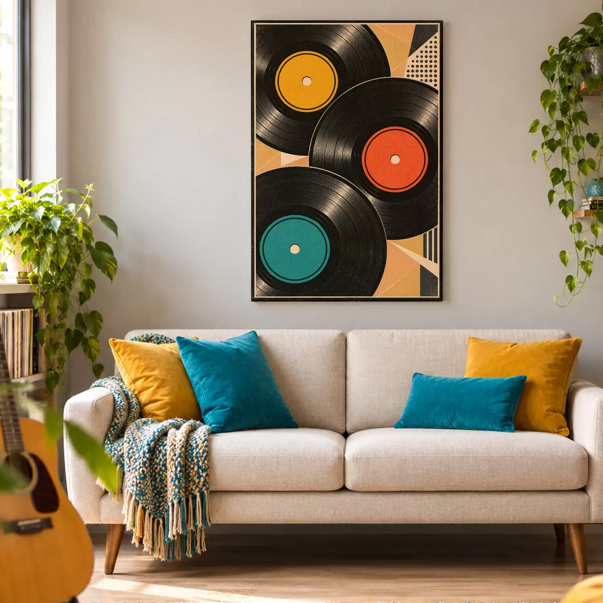 Tableau Une ambiance rétro avec des disques vinyles colorés s50923