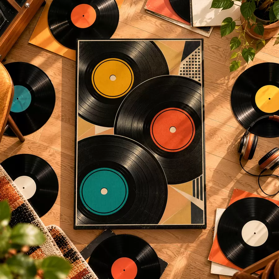 Tableau Une ambiance rétro avec des disques vinyles colorés s50923