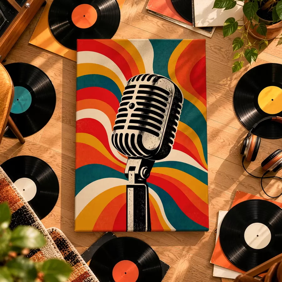 Tableau Microphone classique sur fond coloré s50924