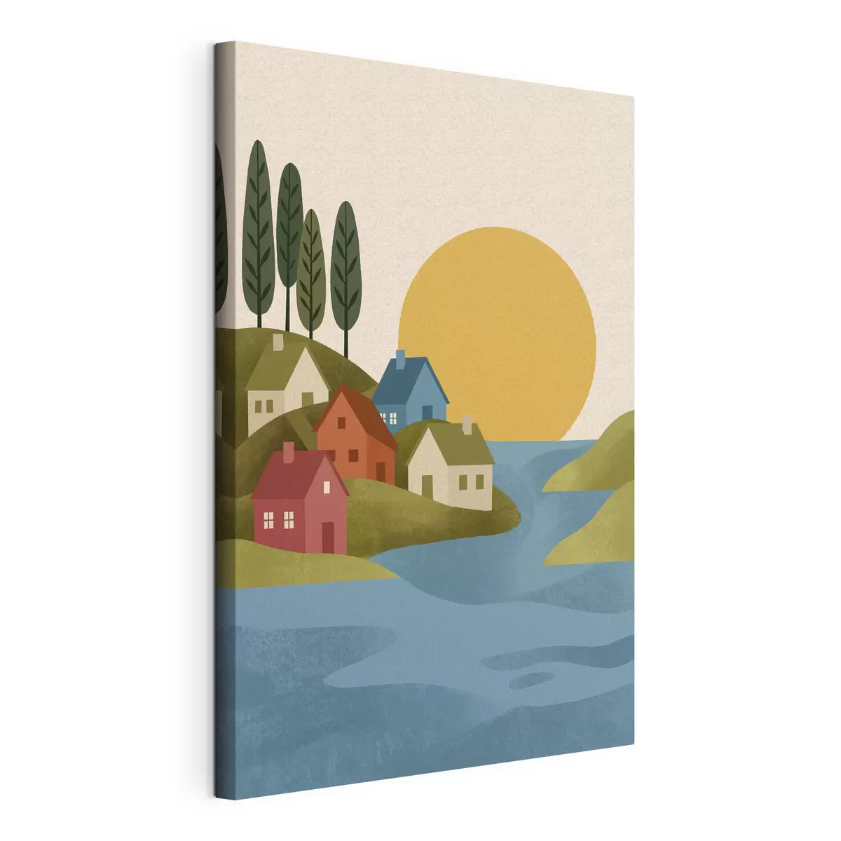 Tableau Des maisons de charme au bord d'un plan d'eau paisible s50734