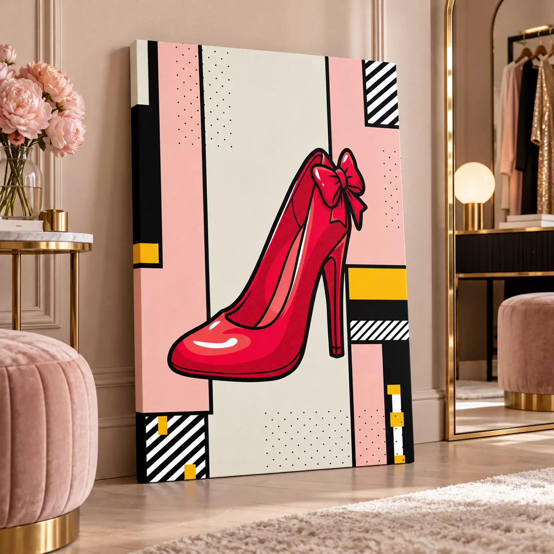 Tableau Escarpin rouge chic orné d'un nœud fantaisie s50785