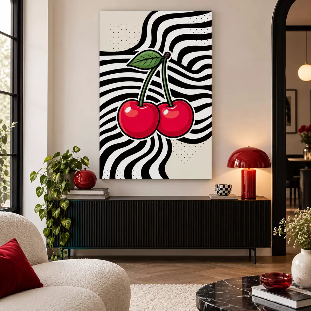 Tableau Des cerises espiègles sur un fond élégant s50787