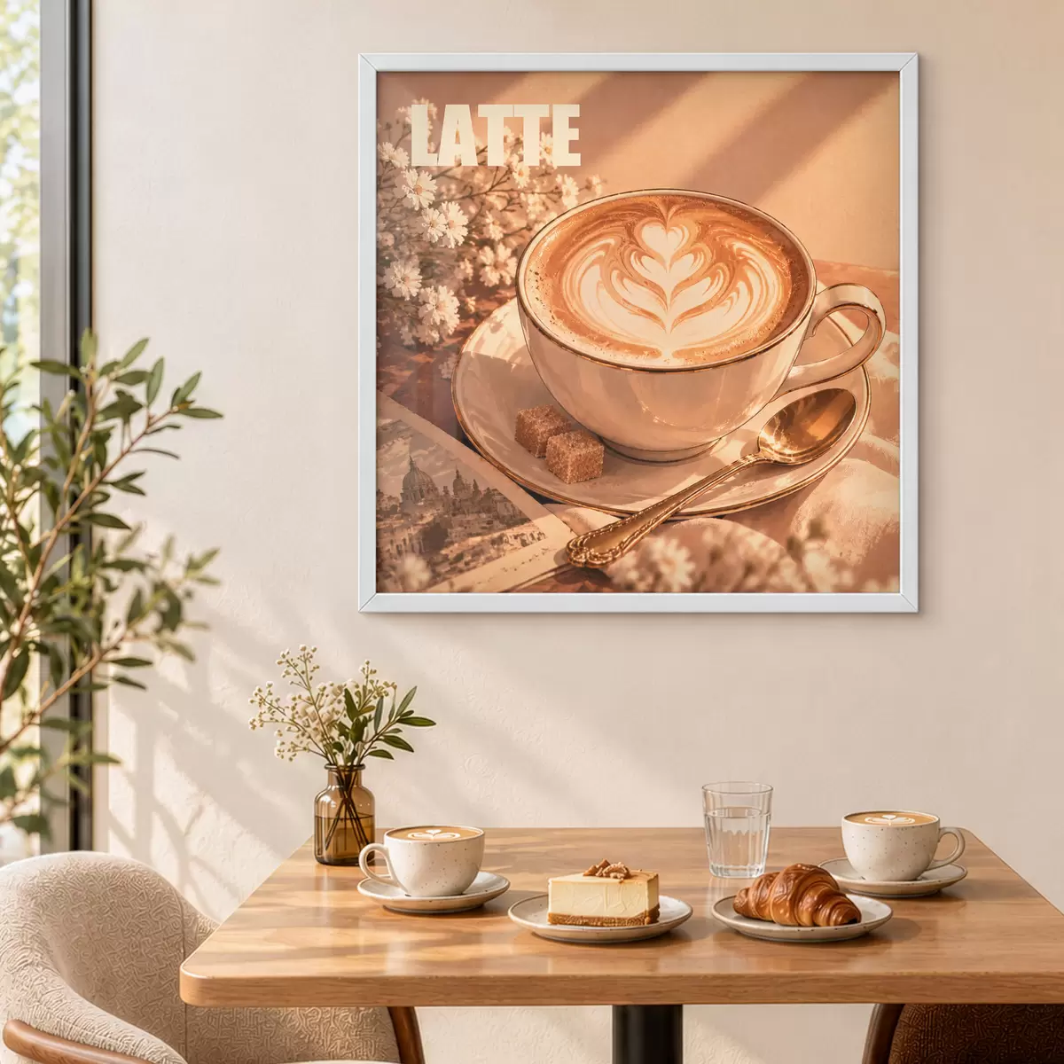 Poster Un latte préparé avec art, sous le soleil f50873