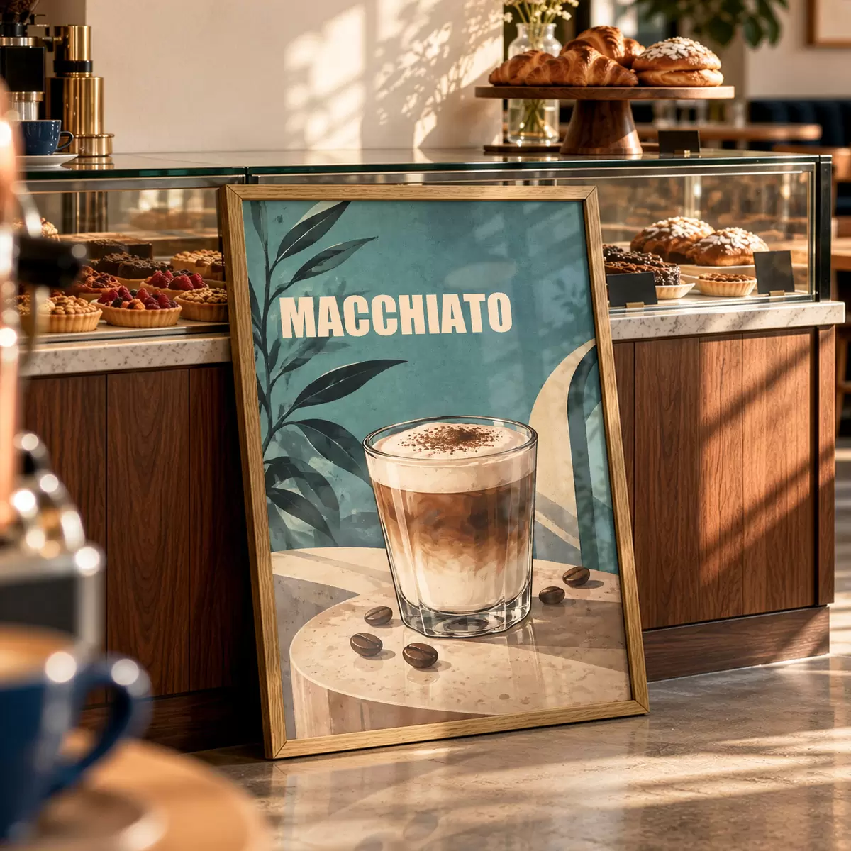 Poster Un délicieux macchiato servi dans un verre f50875
