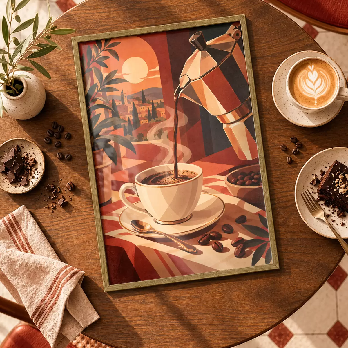 Poster Un café du matin avec une vue imprenable f50877
