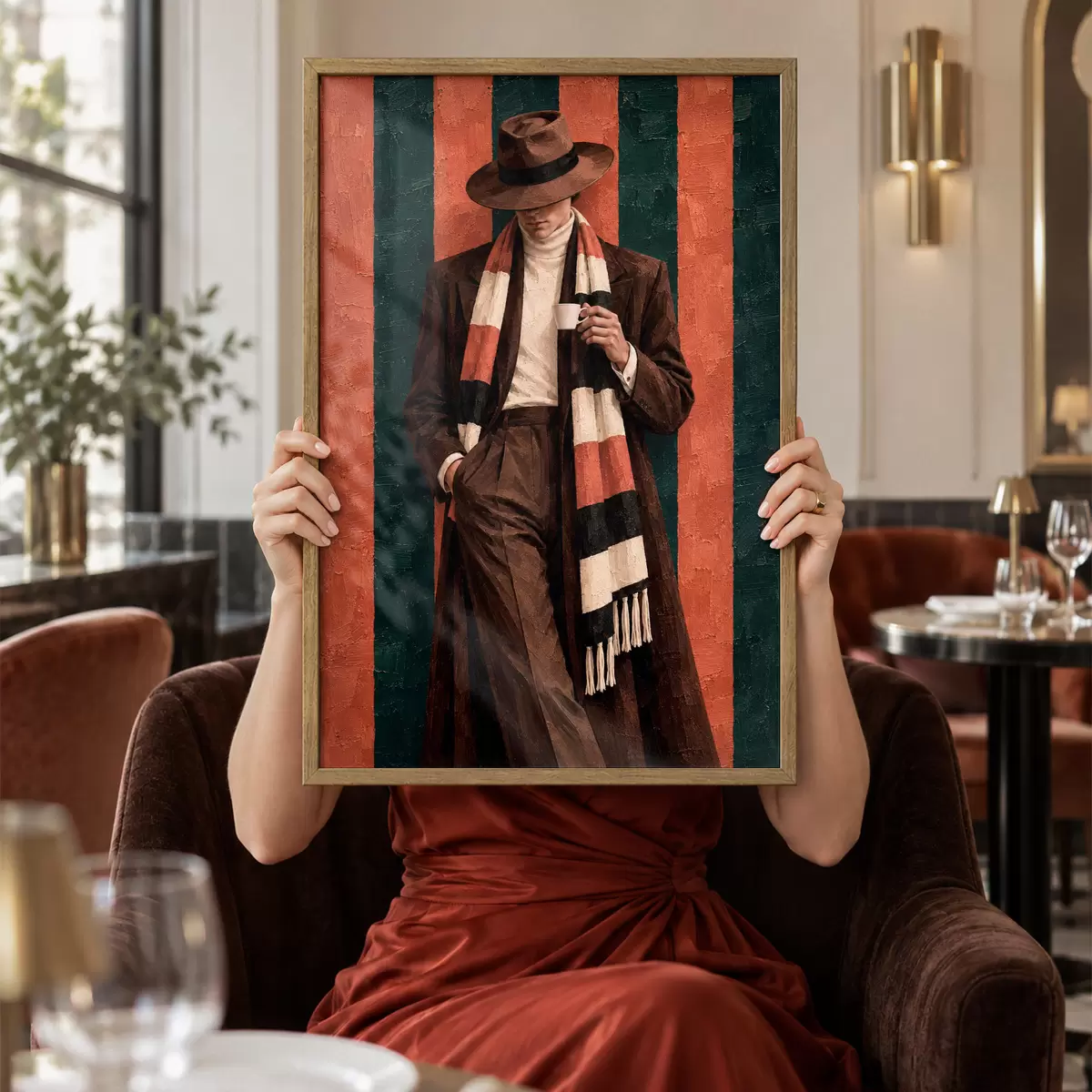 Poster Une silhouette élégante, une tasse à la main f50884