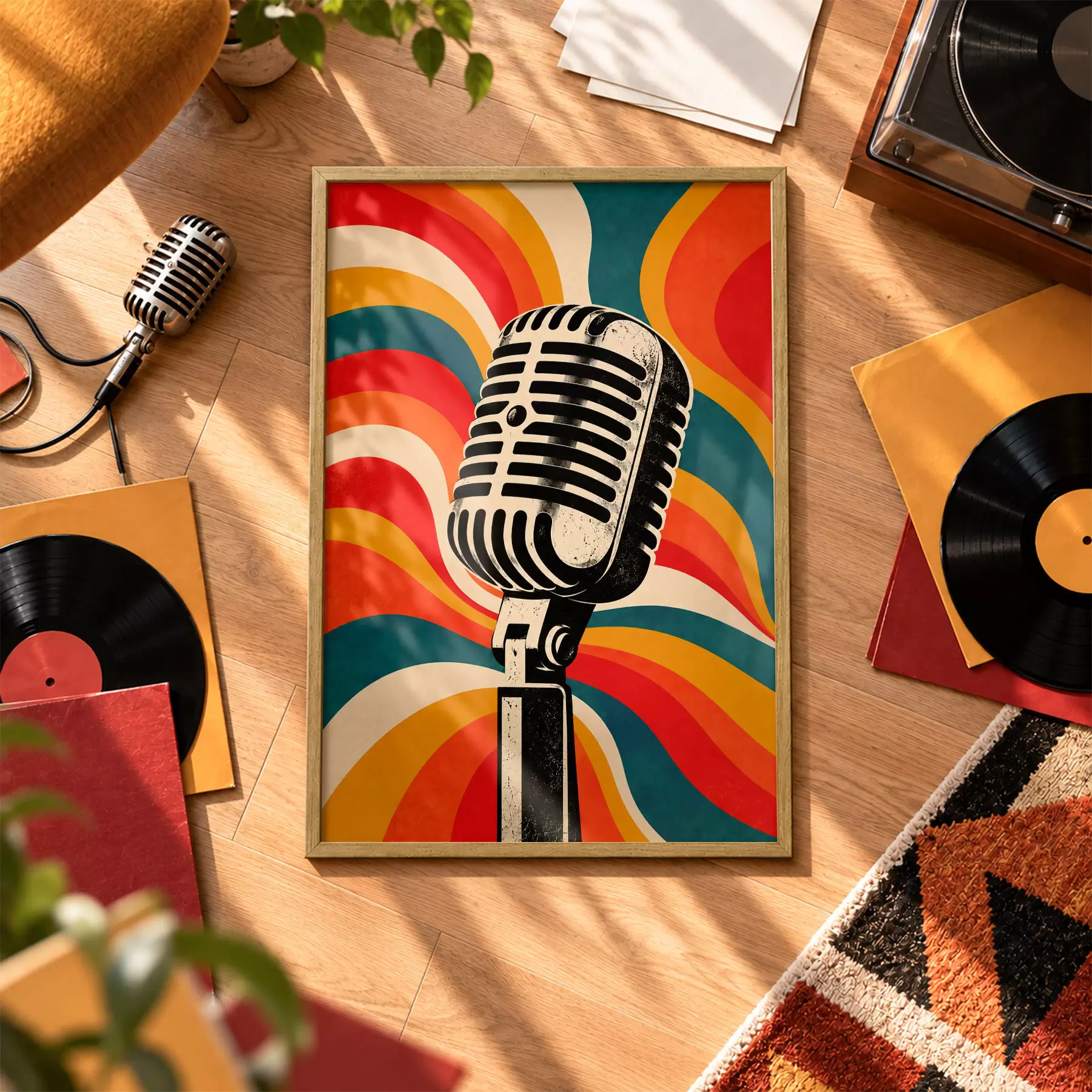Papier peint Microphone vintage sur fond coloré f50924