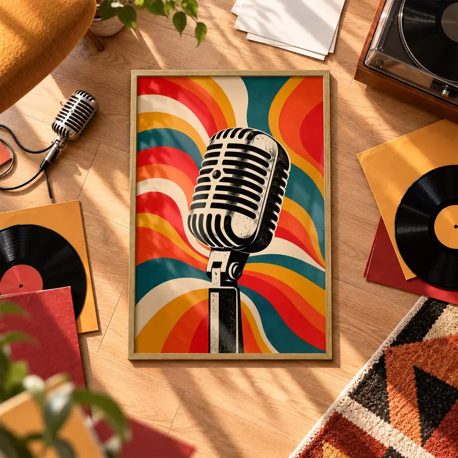 Papier peint Microphone vintage sur fond coloré f50924