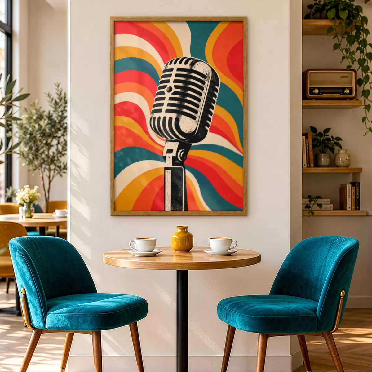 Poster Microphone vintage sur fond coloré f50924