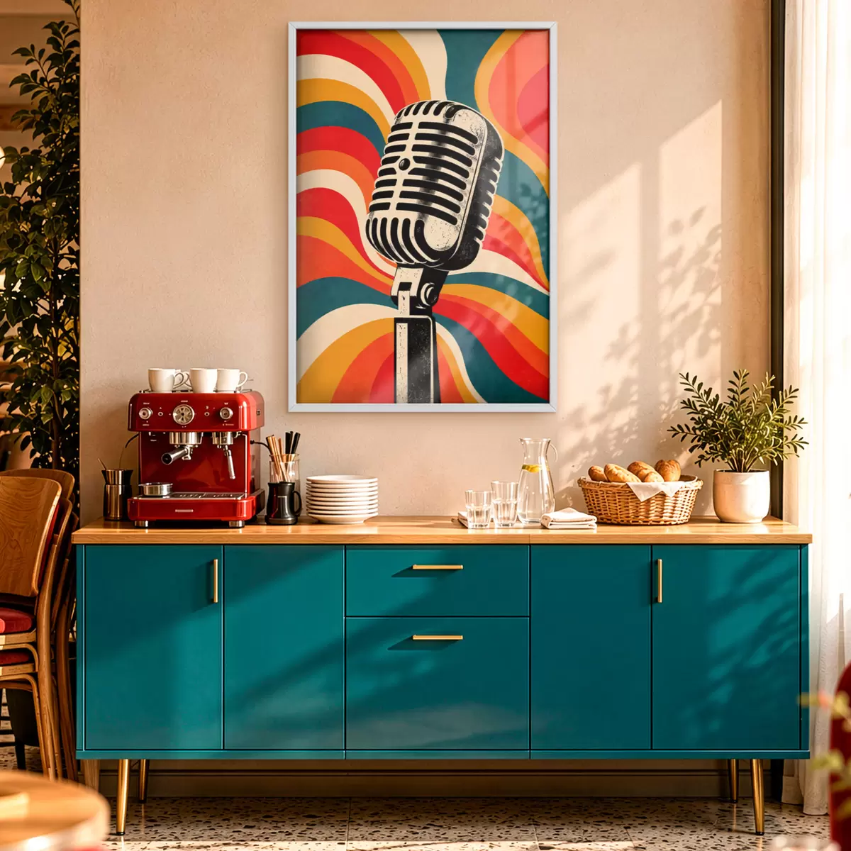 Poster Microphone vintage sur fond coloré f50924