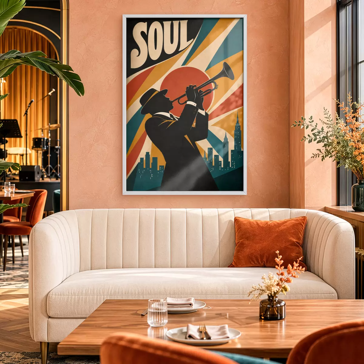 Poster Le jazz résonne à travers les toits de la ville f50925