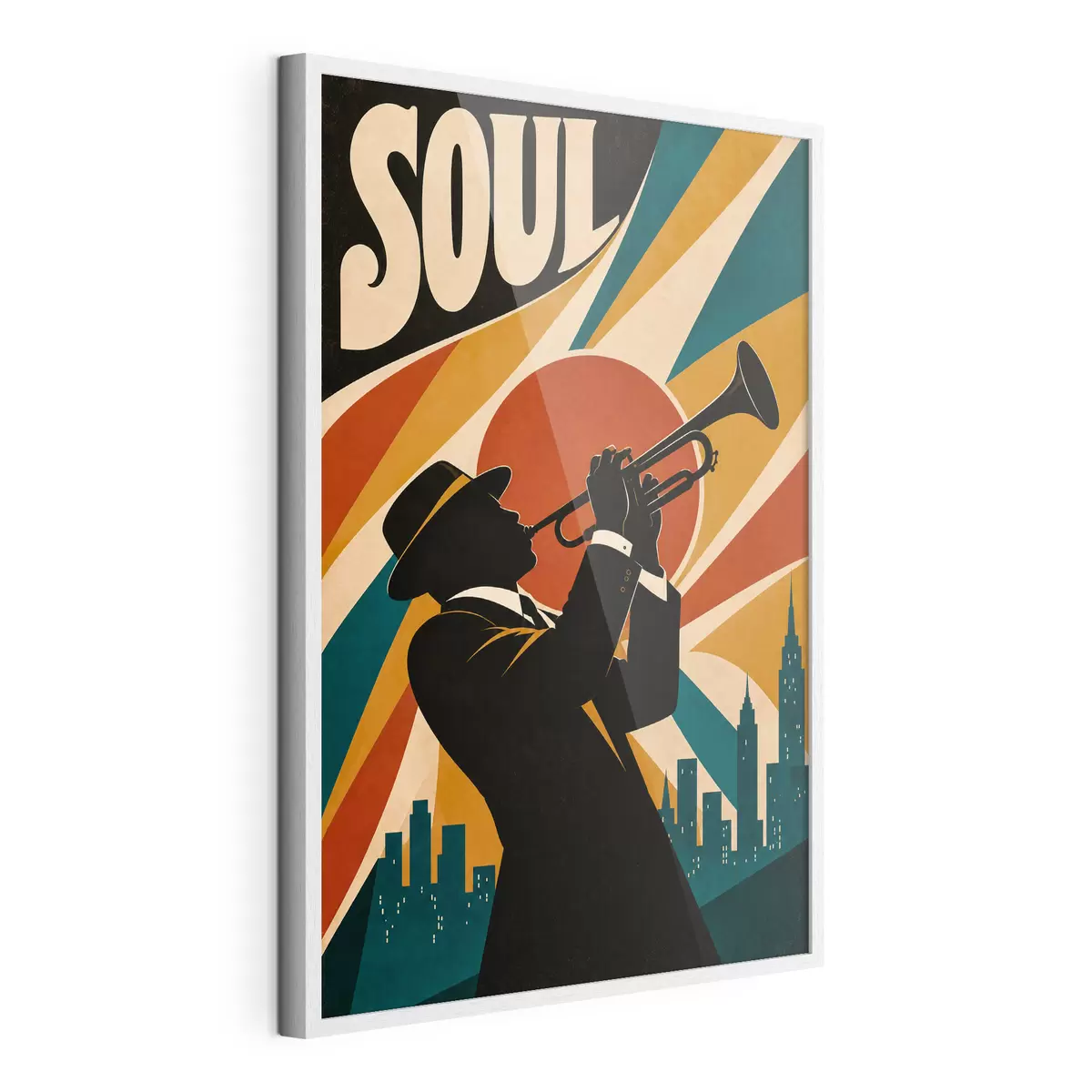 Poster Le jazz résonne à travers les toits de la ville f50925