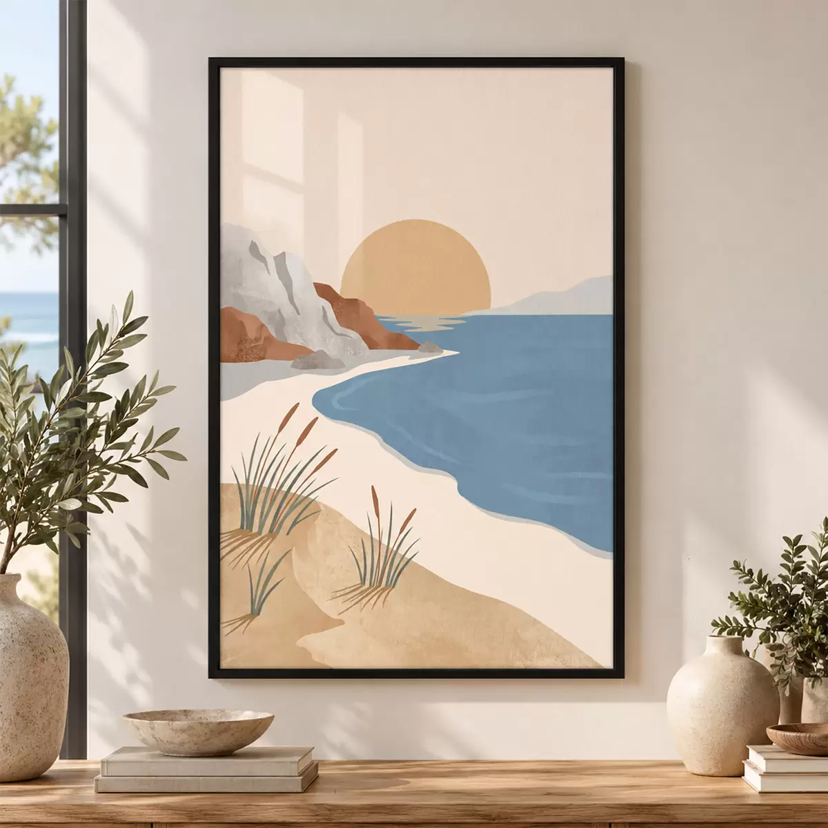 Poster Une plage sereine au coucher du soleil, un havre de paix f50731