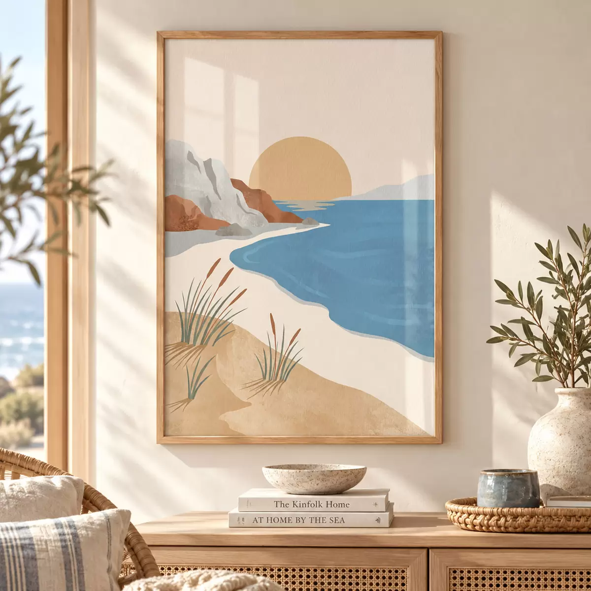 Poster Une plage sereine au coucher du soleil, un havre de paix f50731
