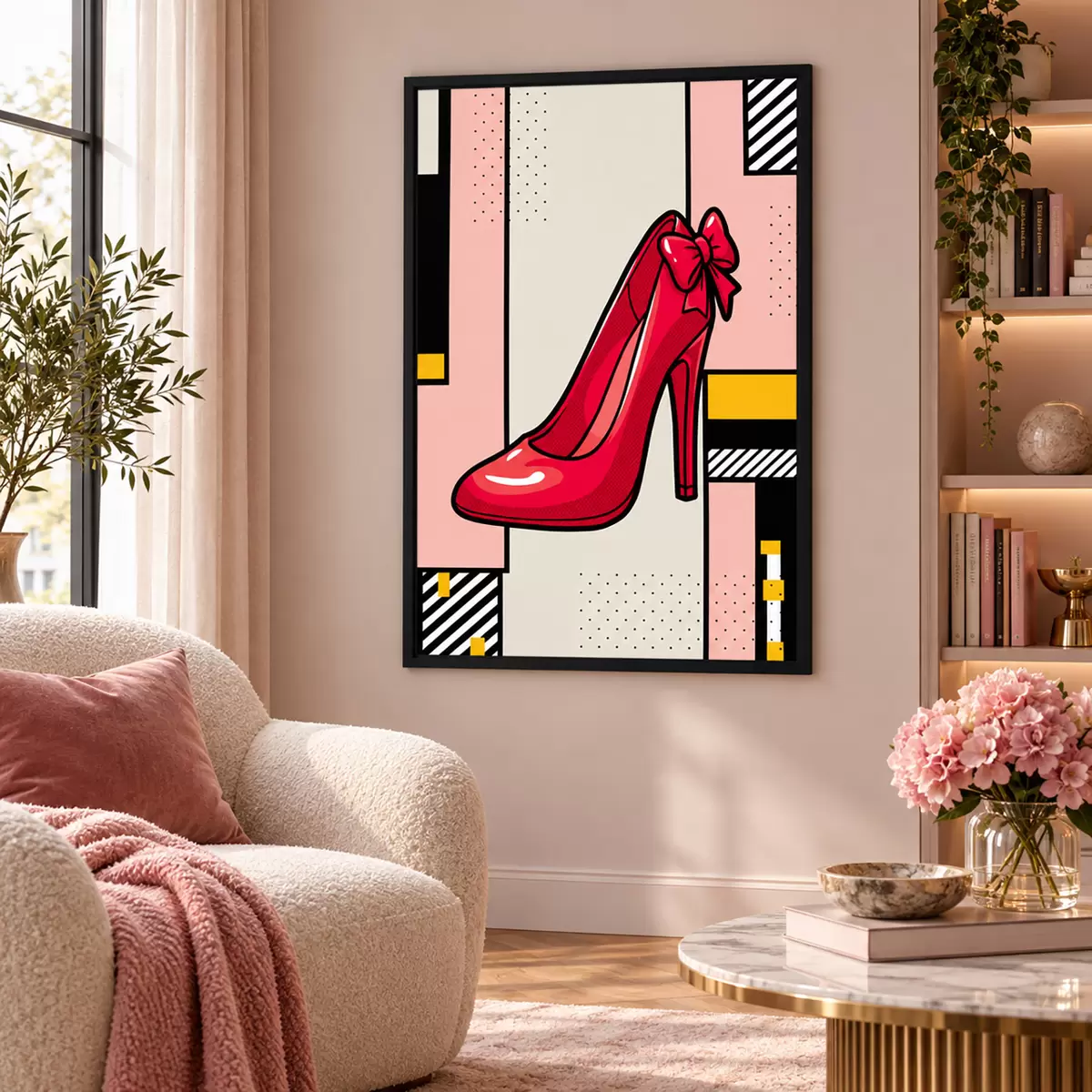 Poster Un talon rouge chic sur un fond ludique f50785