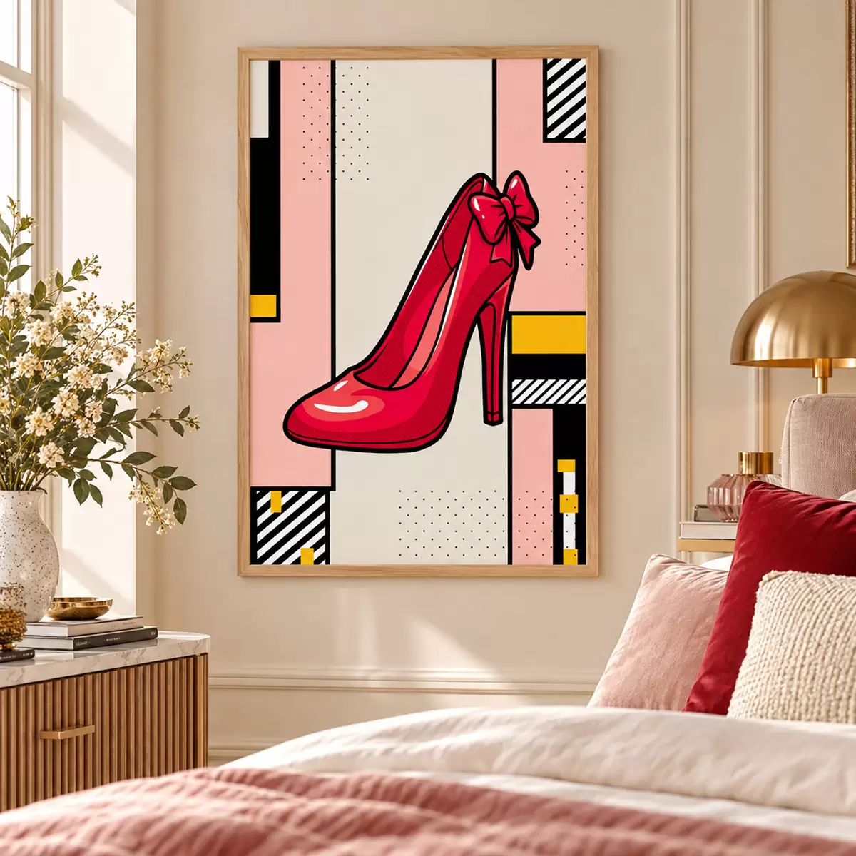 Poster Un talon rouge chic sur un fond ludique f50785