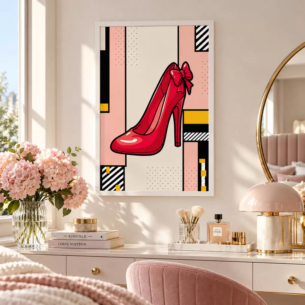 Poster Un talon rouge chic sur un fond ludique f50785