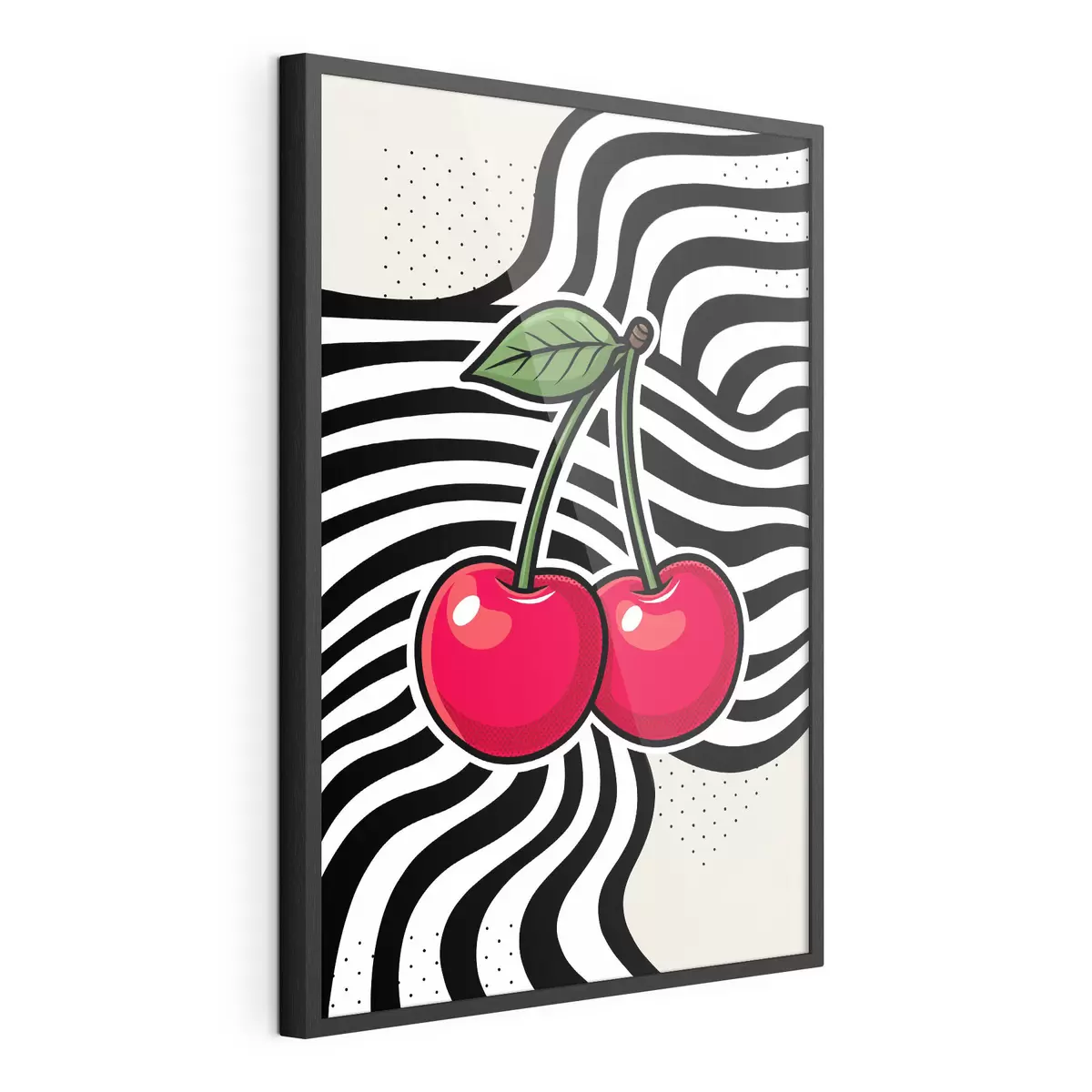 Poster Des cerises aux couleurs vives qui contrastent avec des motifs audacieux f50787