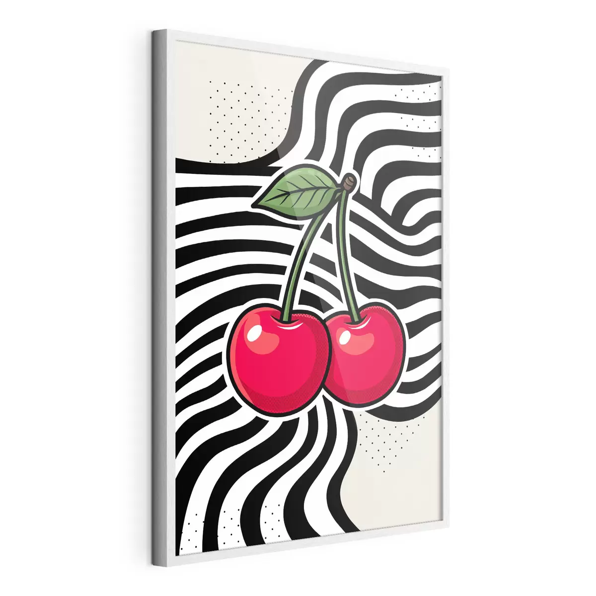 Poster Des cerises aux couleurs vives qui contrastent avec des motifs audacieux f50787