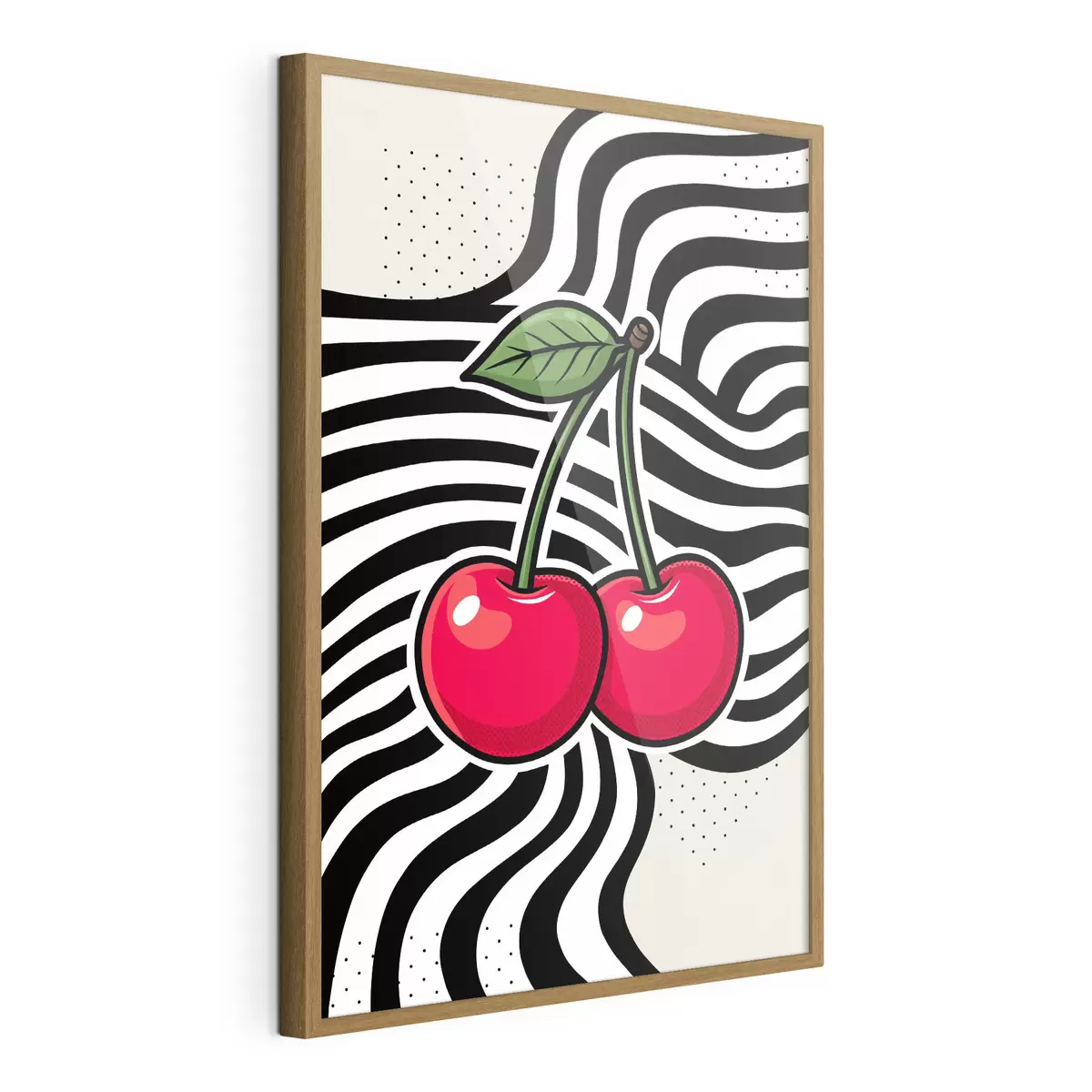 Poster Des cerises aux couleurs vives qui contrastent avec des motifs audacieux f50787