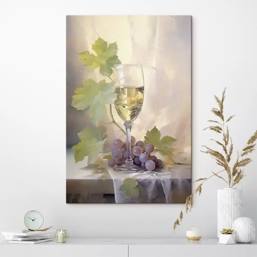 Tableau Un verre de vin et des raisins, reproduction d'un tableau s51123
