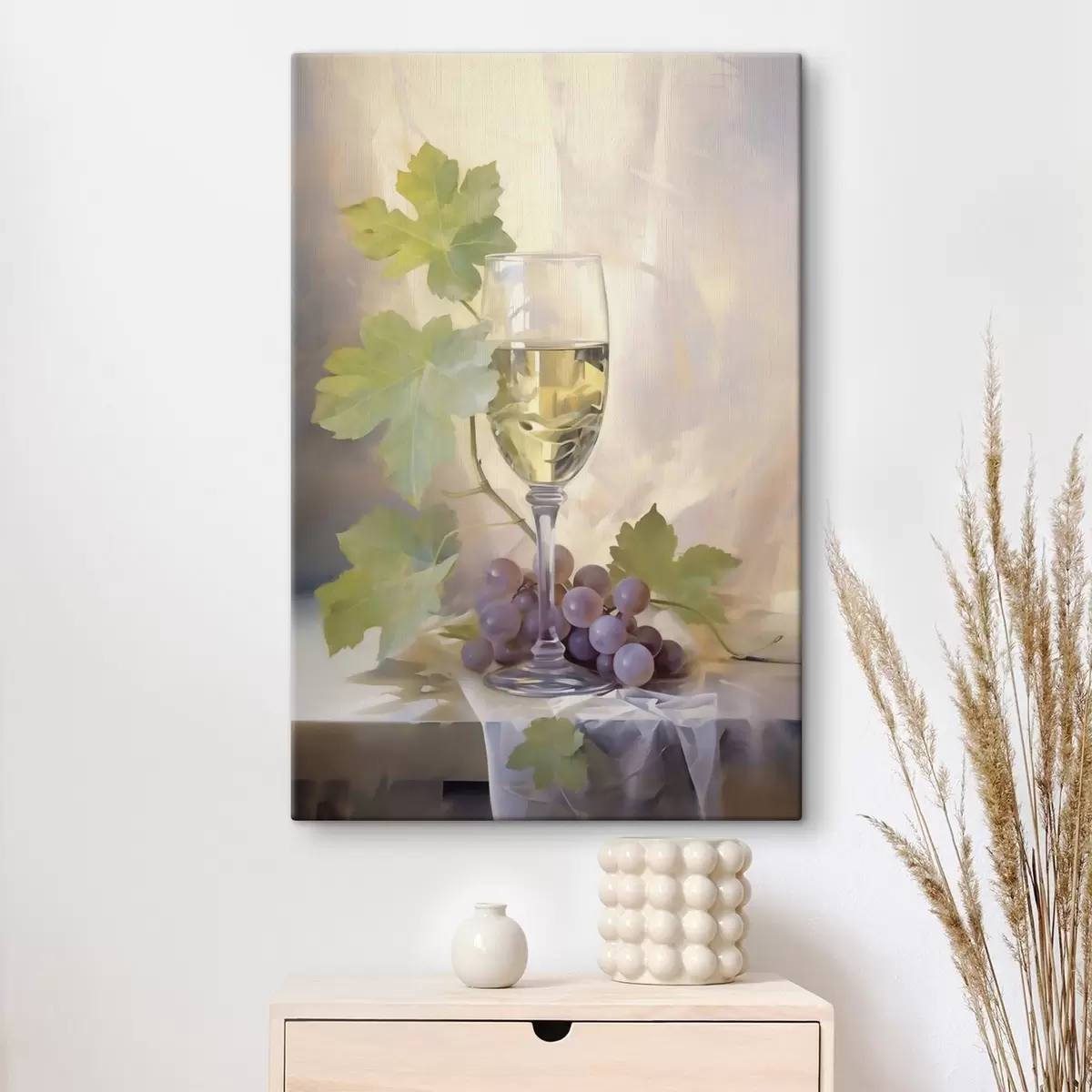 Tableau Un verre de vin et des raisins, reproduction d'un tableau s51123