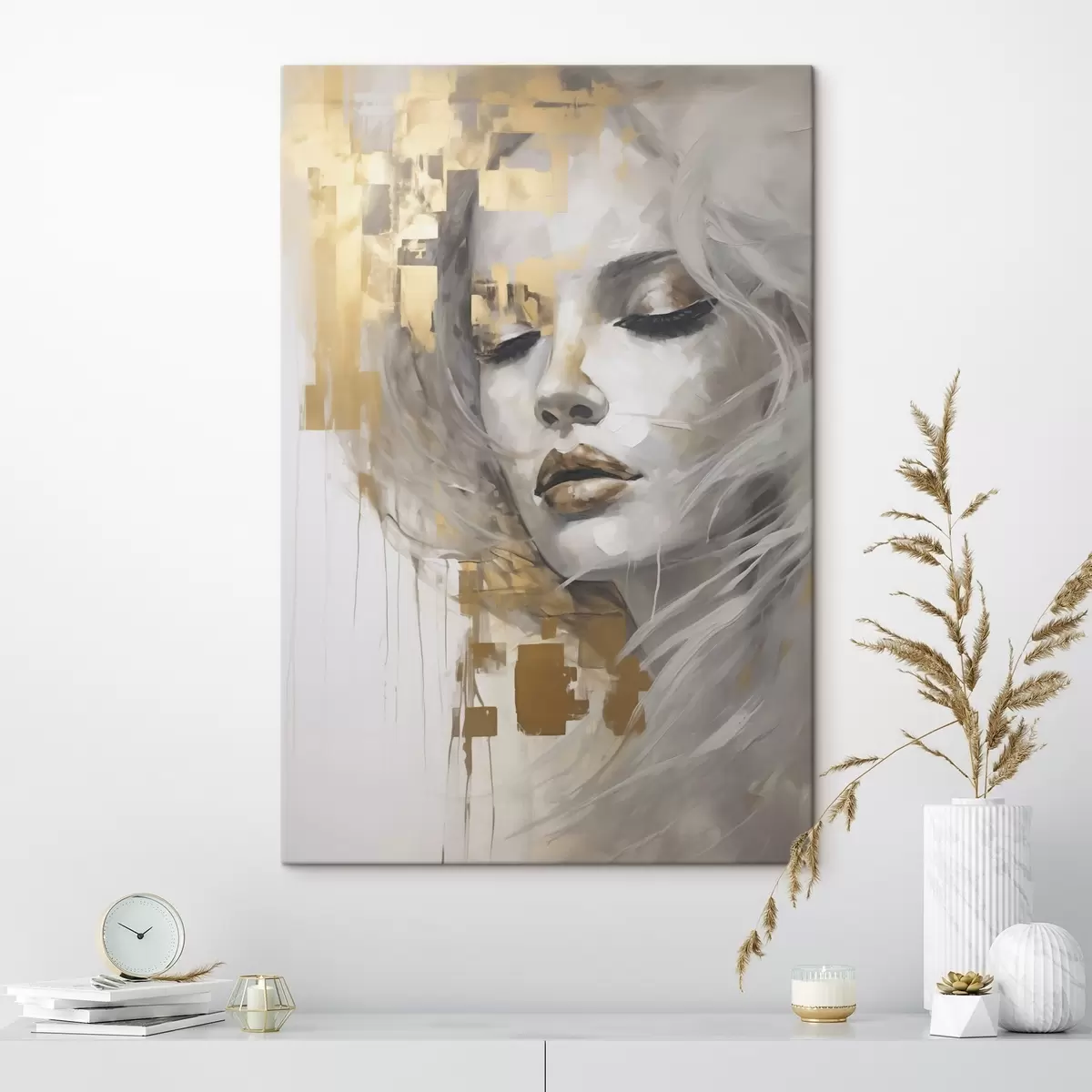 Tableau Portrait abstrait d'une jeune femme, imitant une peinture s51130