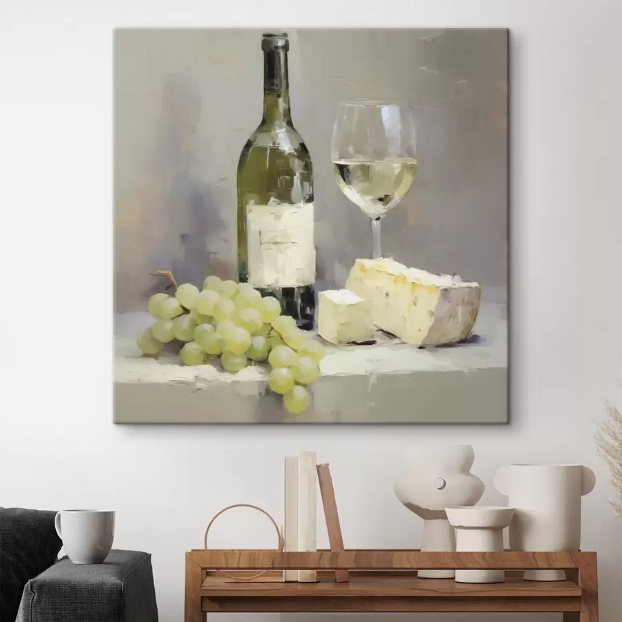 Tableau Une bouteille de vin et des raisins, une reproduction d'un tableau s51135