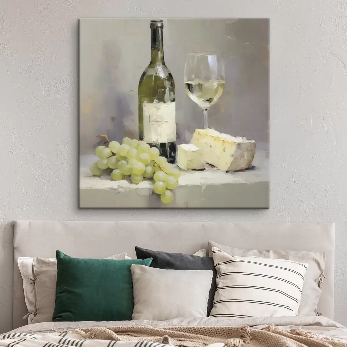 Tableau Une bouteille de vin et des raisins, une reproduction d'un tableau s51135