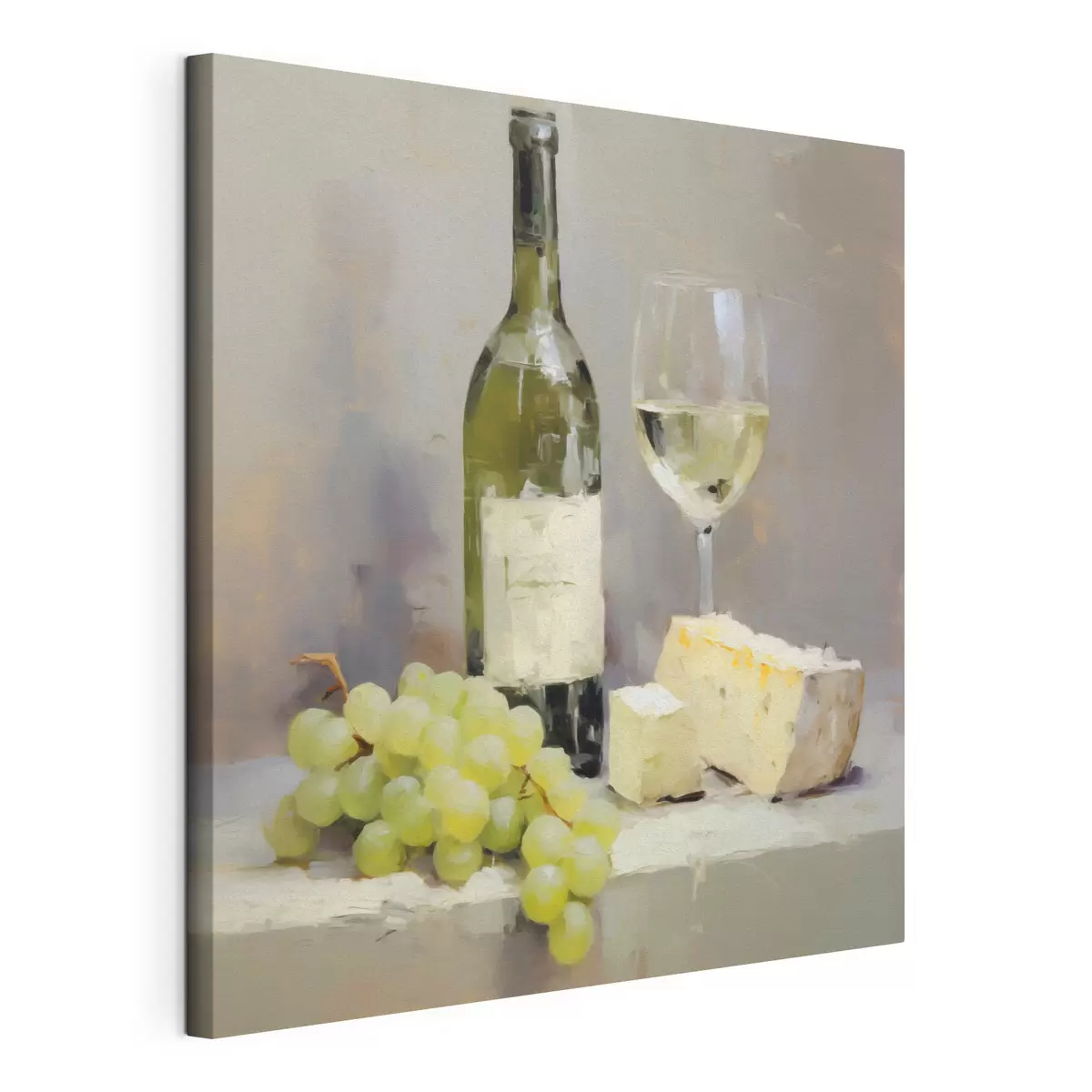 Tableau Une bouteille de vin et des raisins, une reproduction d'un tableau s51135