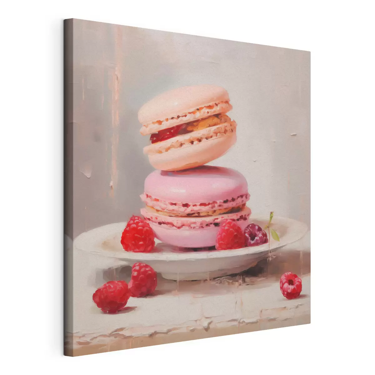 Tableau Des macarons disposés sur une assiette, à la manière d'un tableau s51143