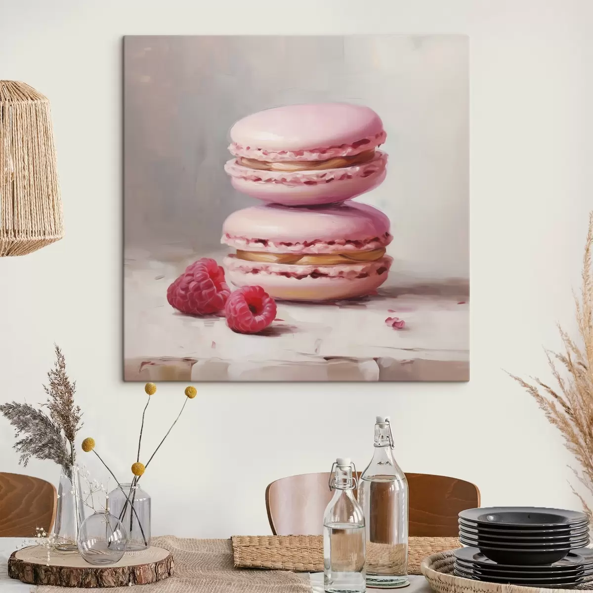Tableau Macarons et framboises, imitation d'un tableau s51144