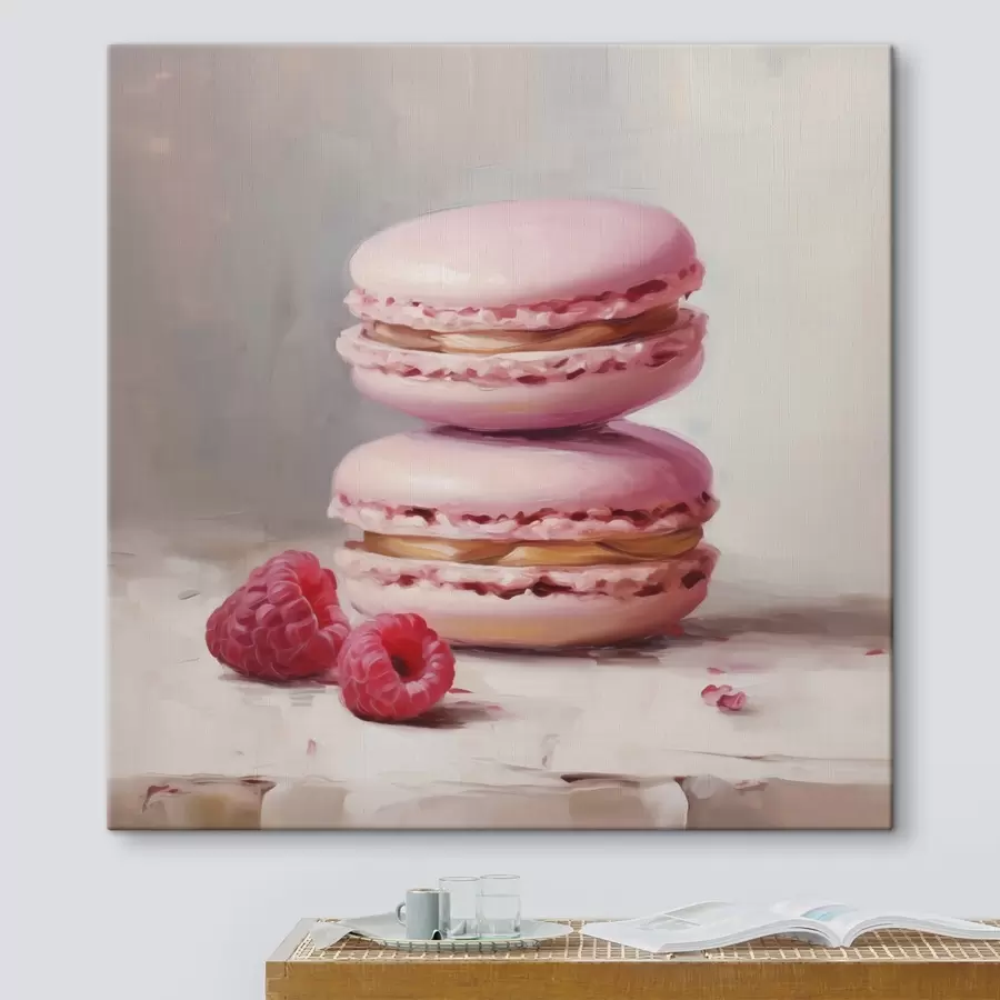 Tableau Macarons et framboises, imitation d'un tableau s51144