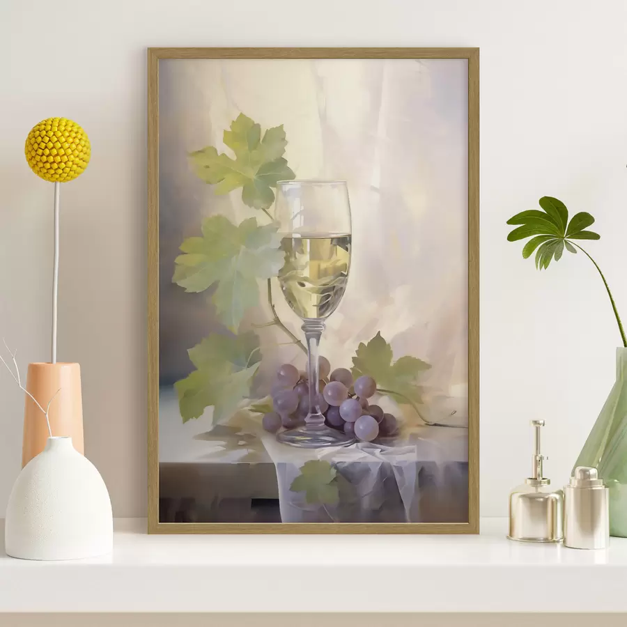 Papier peint Un verre de vin et des raisins, reproduction d'un tableau f51123