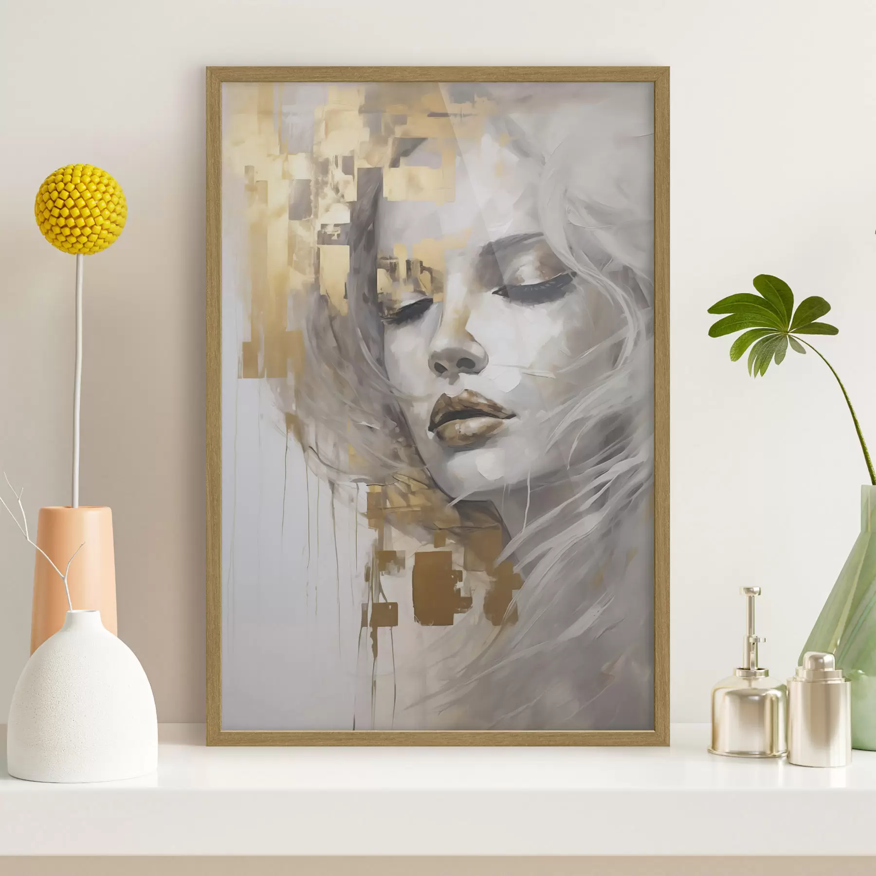 Papier peint Portrait abstrait d'une jeune femme, imitant une peinture f51130