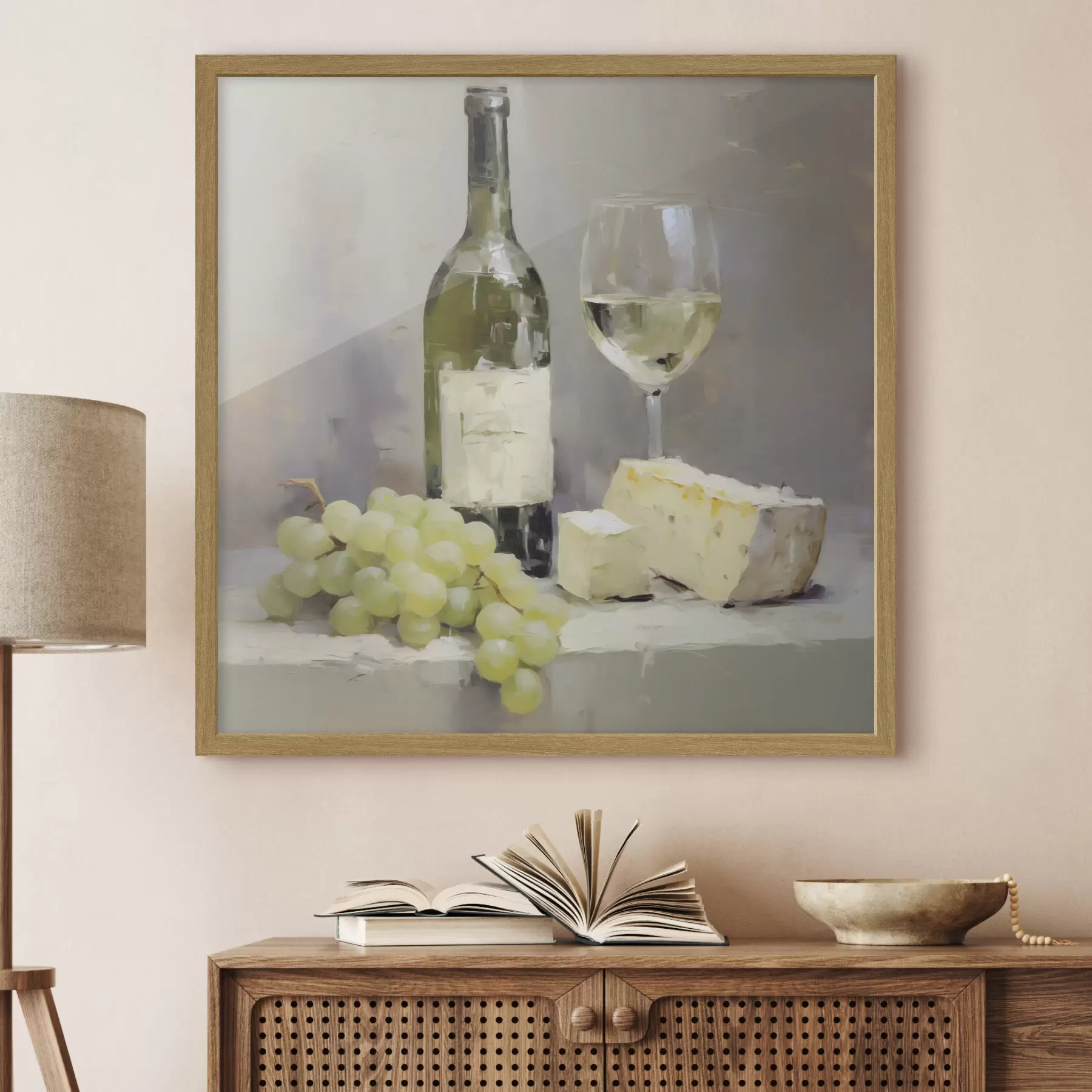 Papier peint Une bouteille de vin et des raisins, une reproduction d'un tableau f51135