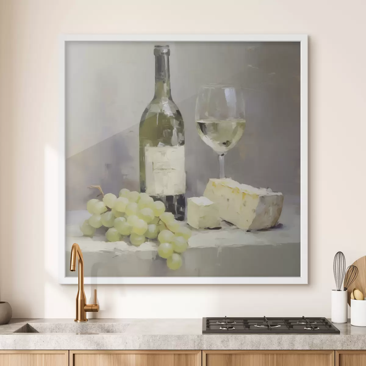 Poster Une bouteille de vin et des raisins, une reproduction d'un tableau f51135