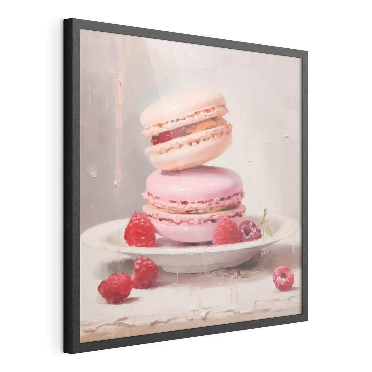 Poster Des macarons disposés sur une assiette, à la manière d'un tableau f51143