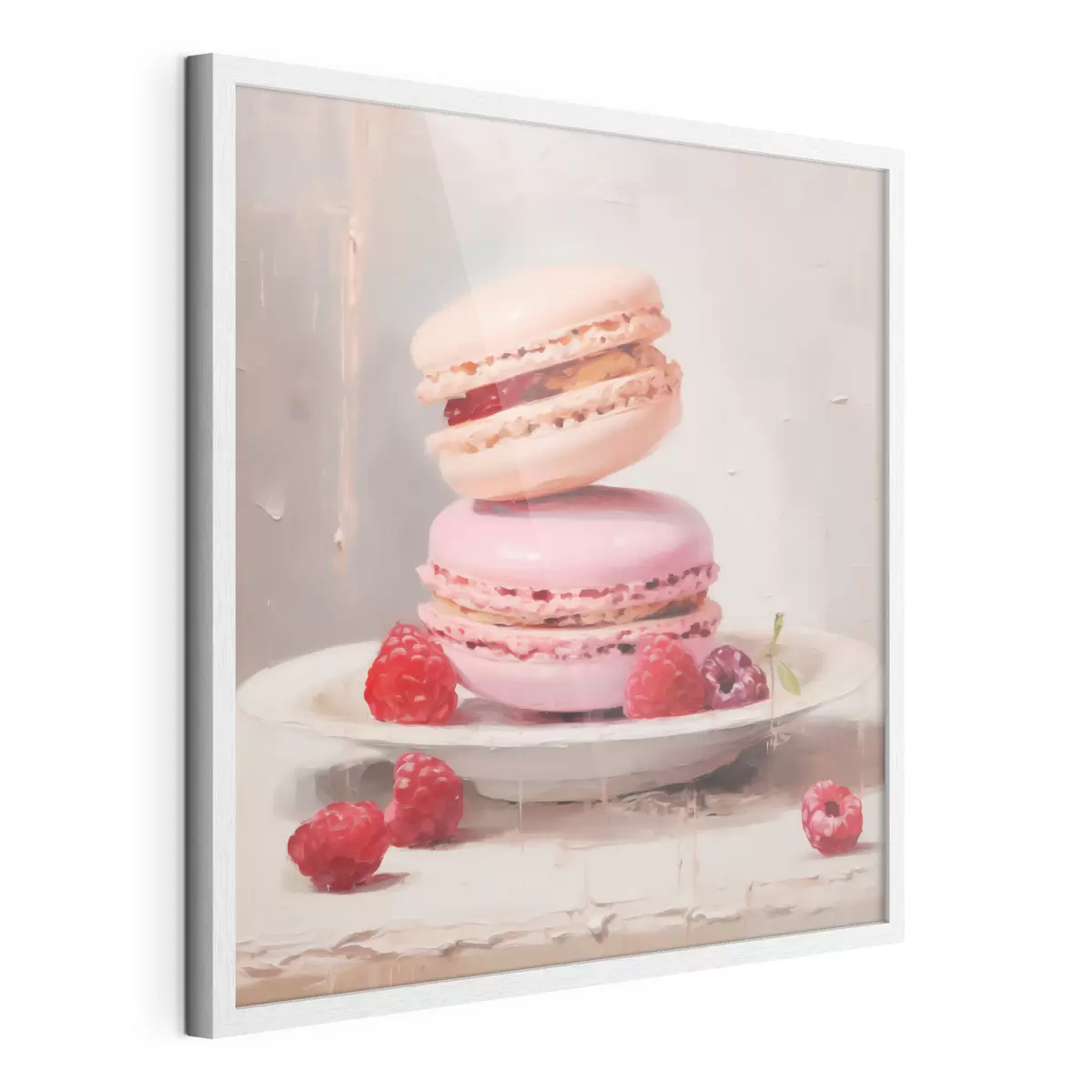 Poster Des macarons disposés sur une assiette, à la manière d'un tableau f51143