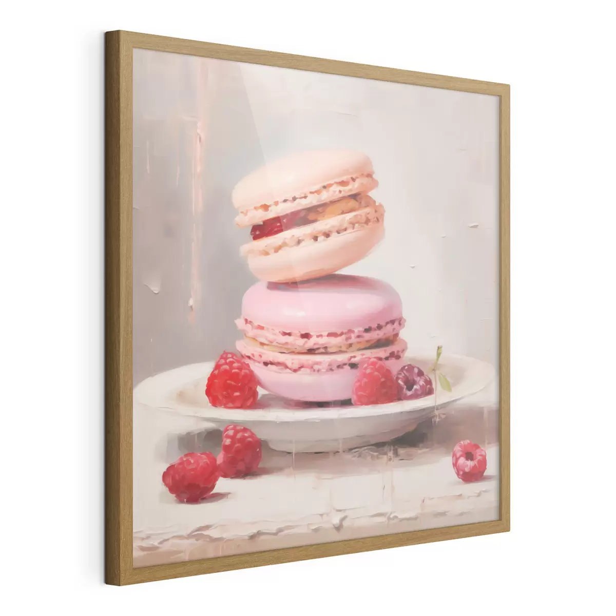 Poster Des macarons disposés sur une assiette, à la manière d'un tableau f51143
