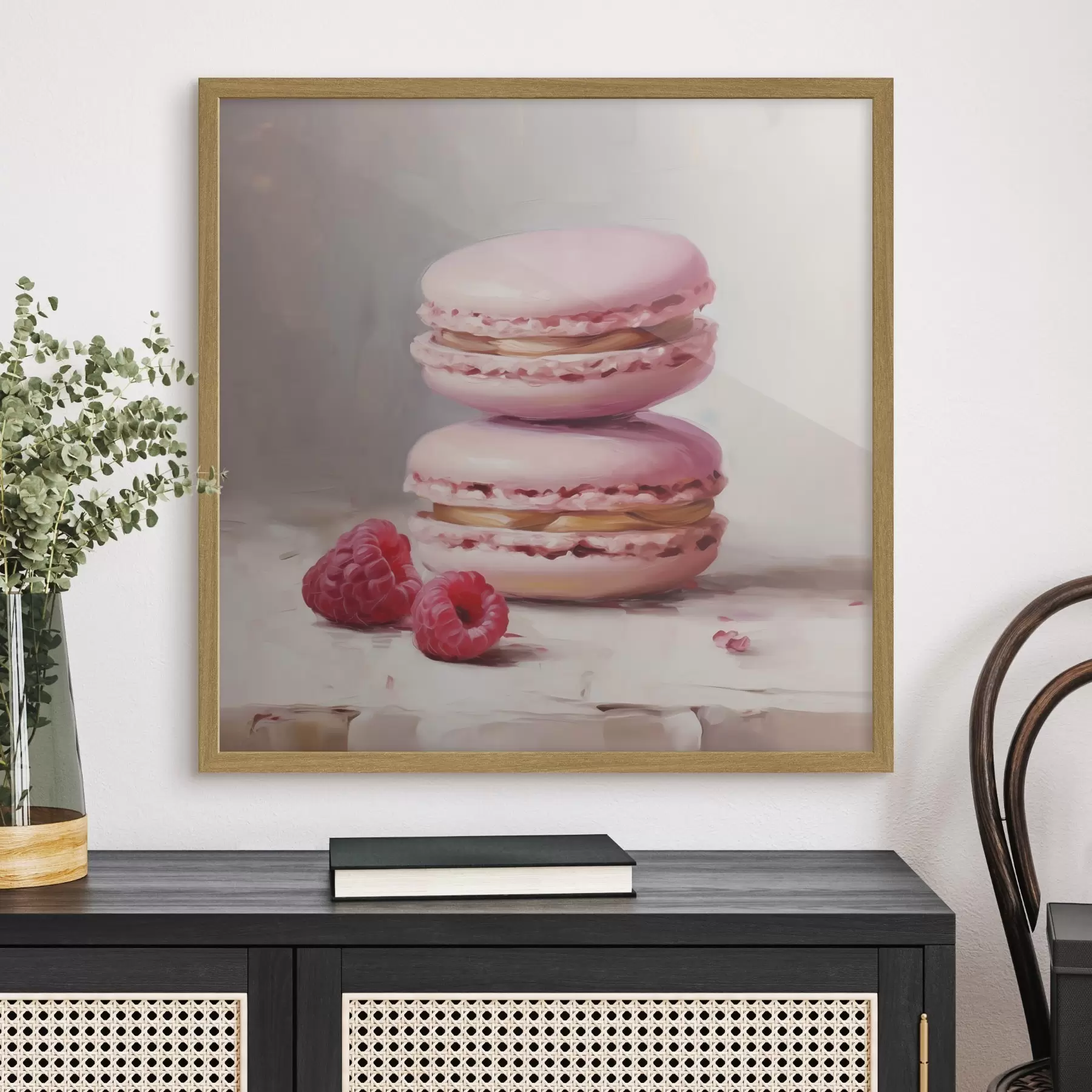 Papier peint Macarons et framboises, imitation d'un tableau f51144