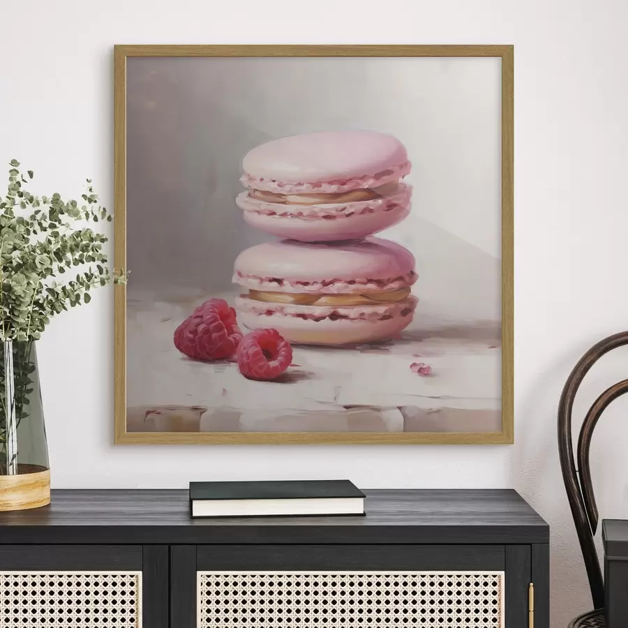 Papier peint Macarons et framboises, imitation d'un tableau f51144