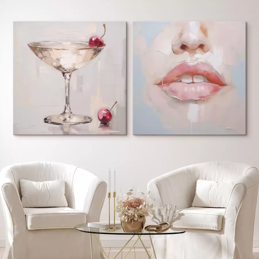 Tableau Des lèvres et un cocktail, une imitation d'un tableau m31100