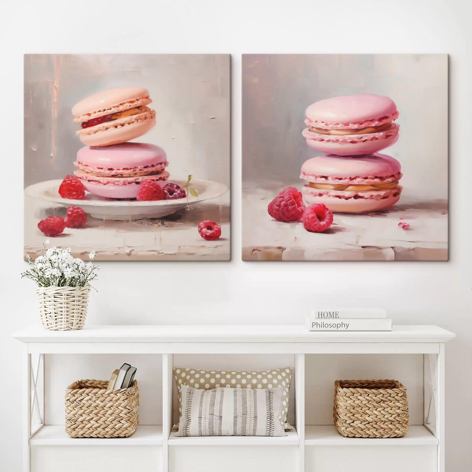 Tableau Macarons et framboises, imitation d'un tableau m31103