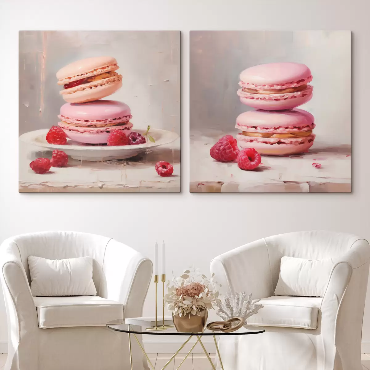 Tableau Macarons et framboises, imitation d'un tableau m31103