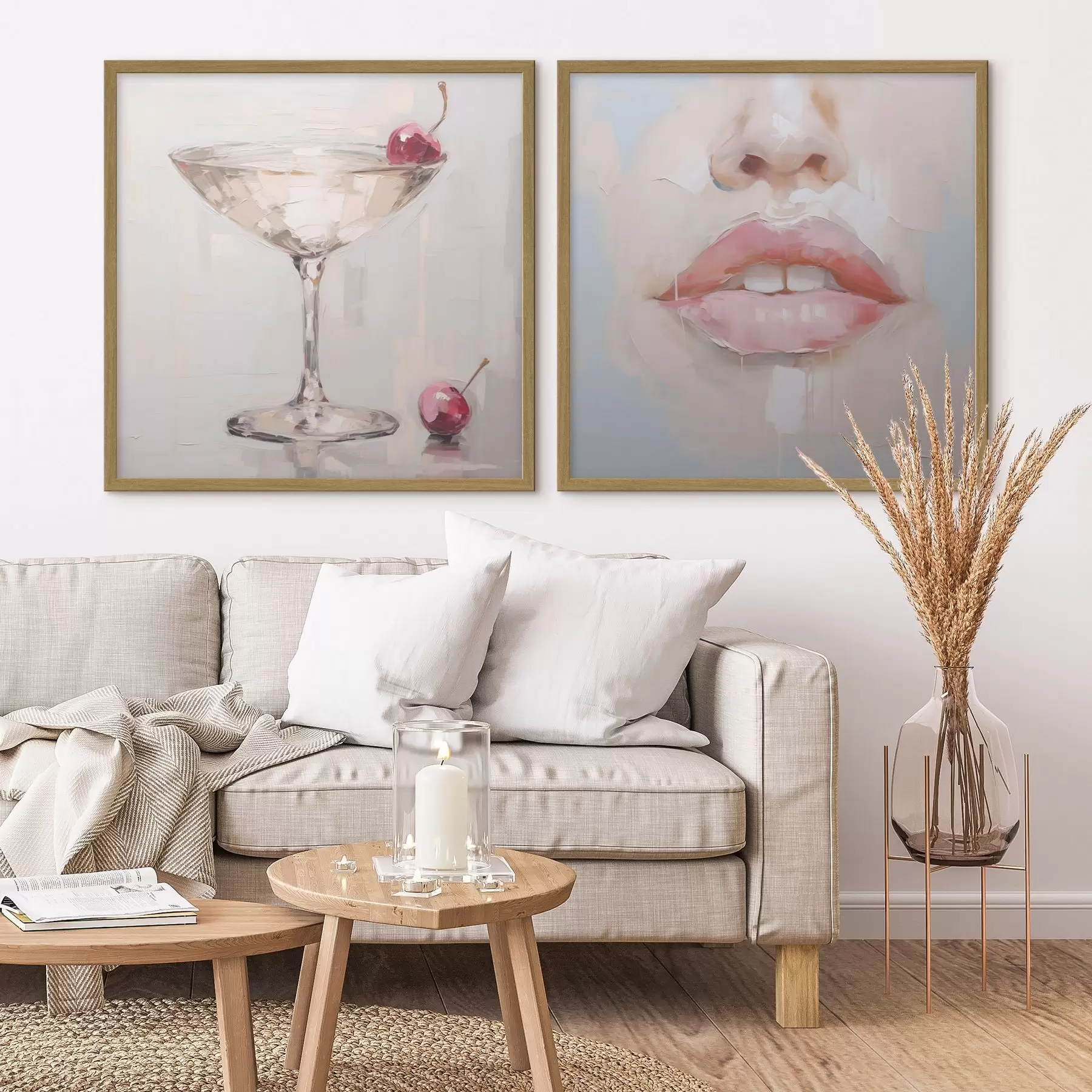 Papier peint Des lèvres et un cocktail, une imitation d'un tableau d31100