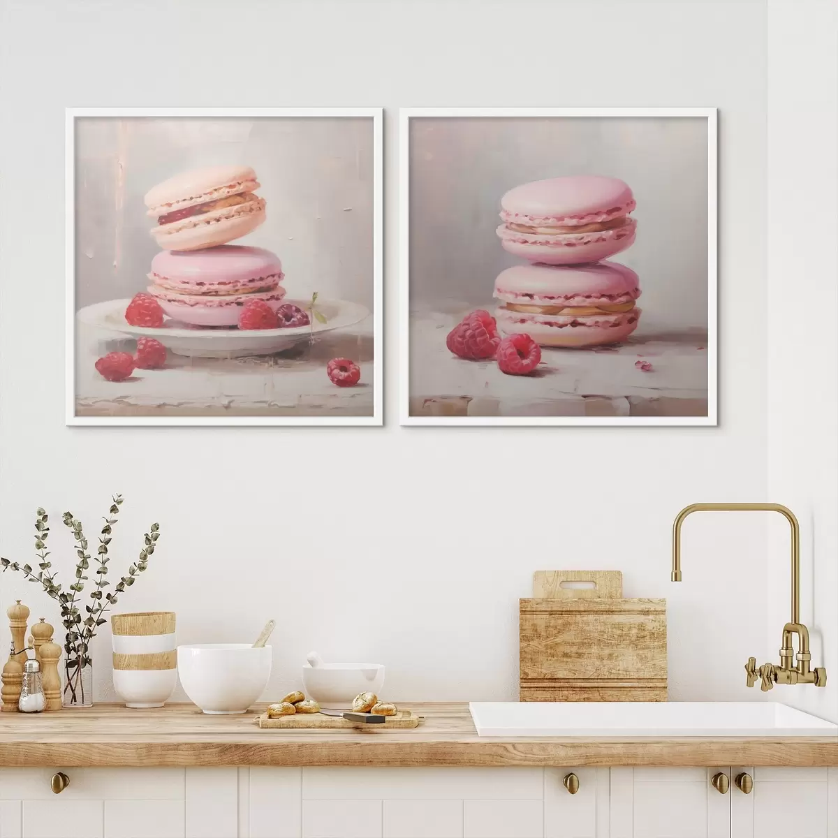 Poster Macarons et framboises, imitation d'un tableau d31103