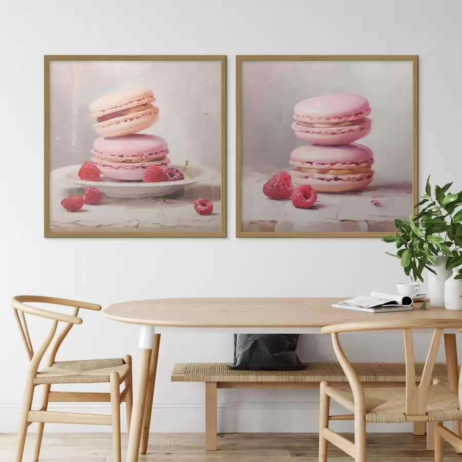 Papier peint Macarons et framboises, imitation d'un tableau d31103