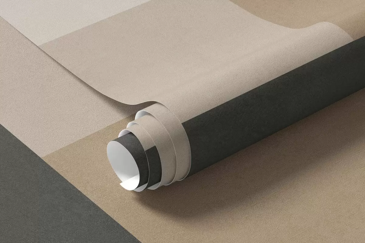 Papier peint Rectangles abstraits dans des tons beiges chauds, ornés d'une bande sombre w05890
