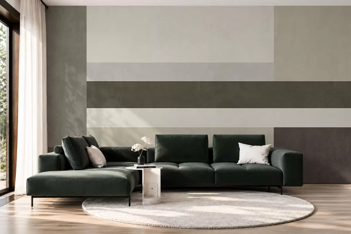 Papier peint Composition géométrique composée de blocs de couleur olive, gris et beige w05890v3